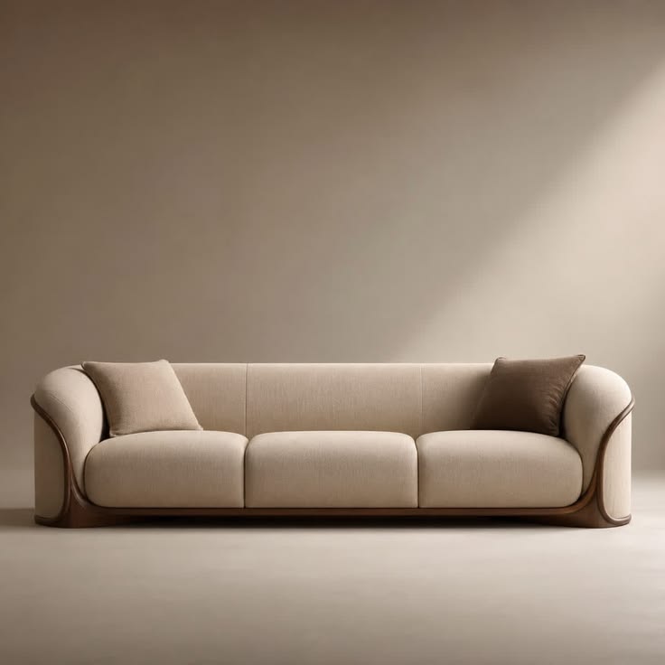 The same style sofa restored with fresh camel upholstery in a bright living room